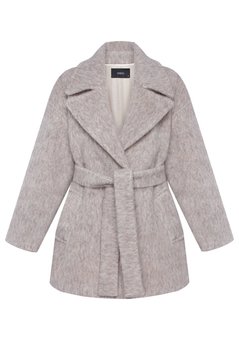 Women's beige wool trench coat.