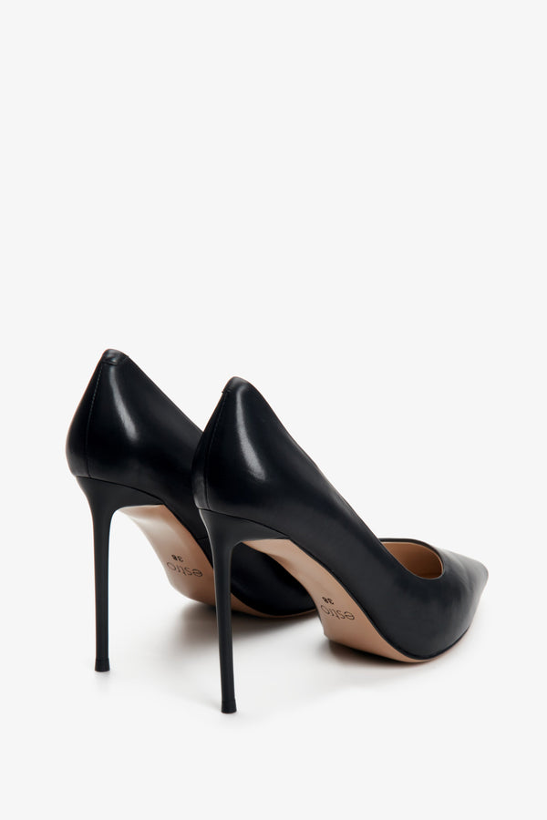 Women's black high-heeled stilettos by Estro, made of genuine leather.