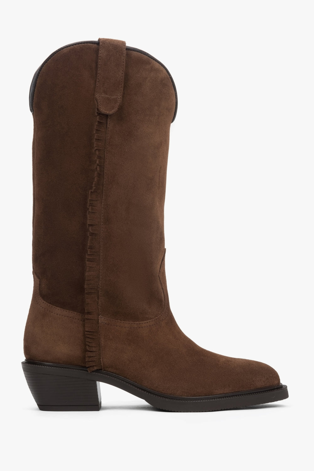 Premium Italian Velour Tall Brown Cowboy Boots for Women Estro ER00118377.