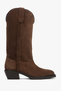 Premium Italian Velour Tall Brown Cowboy Boots for Women Estro ER00118377.