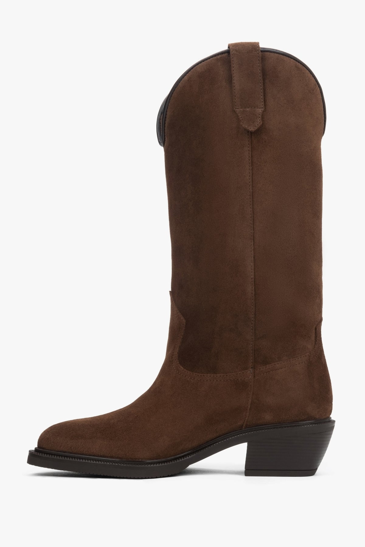 Women's cowboy boots Estro, brown, high, made of Premium Italian Genuine Velour.