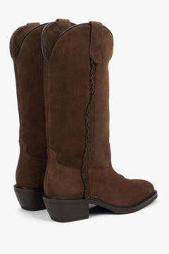 Women's brown high cowboy boots Estro, made of Premium Italian Genuine Velour.
