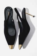 Women's Black Velour Slingback Stilettos with Gold Details Estro ER00119463.