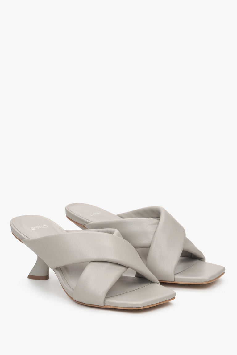 Grey Low-Heeled Slide Sandals for Women