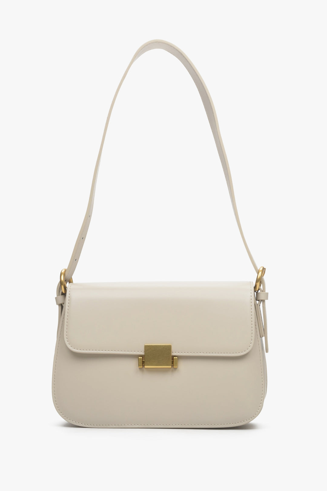 Women's Light Beige Leather Shoulder Bag with Gold Hardware Estro ER00113778.