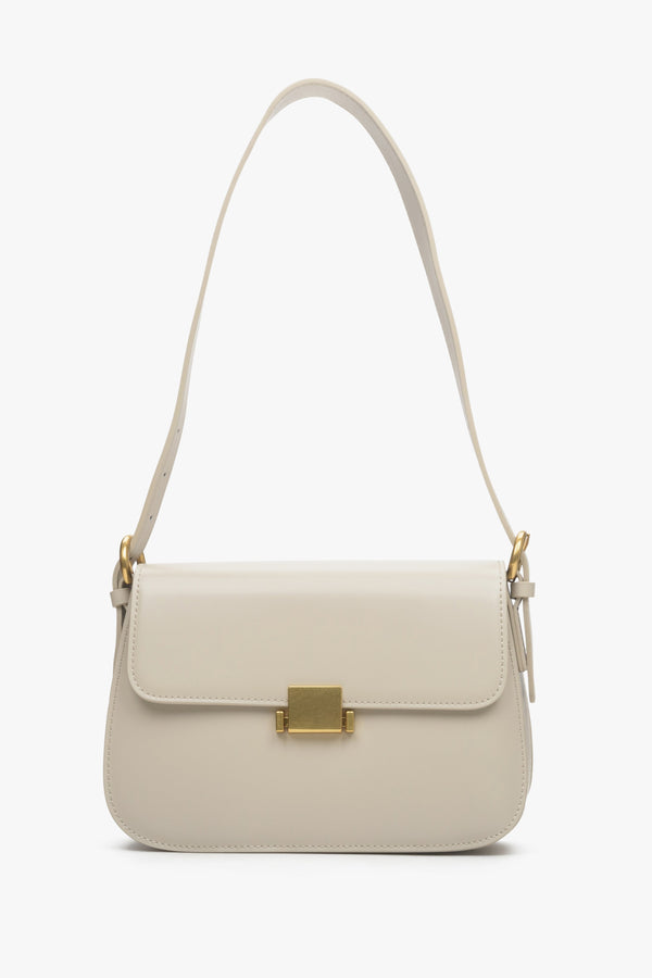 Women's Light Beige Leather Shoulder Bag with Gold Hardware Estro ER00113778.