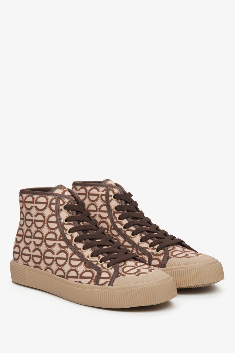 Estro women's textile high-top sneakers in beige and brown.