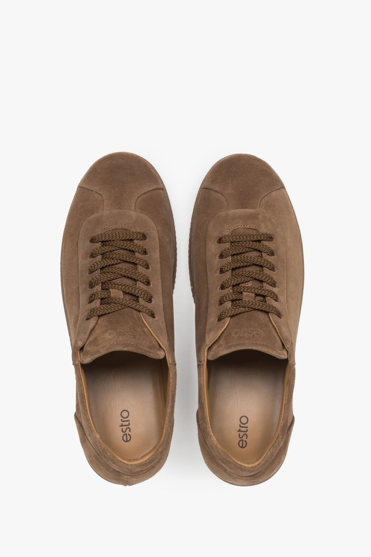Brown men's sneakers by Estro, made of premium Italian genuine velour.