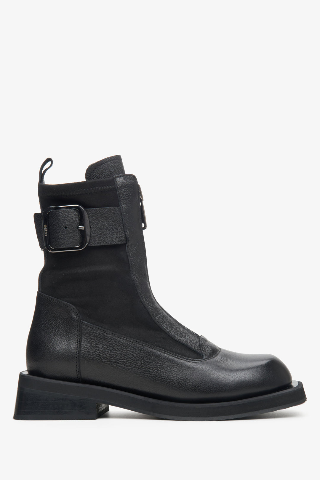 Black Ankle Boots with Elastic Upper and Decorative Buckle Estro ER00113852.