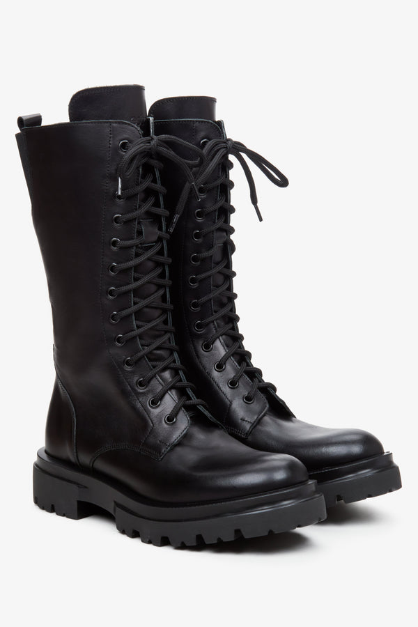 Black leather women's ankle boots by Estro.