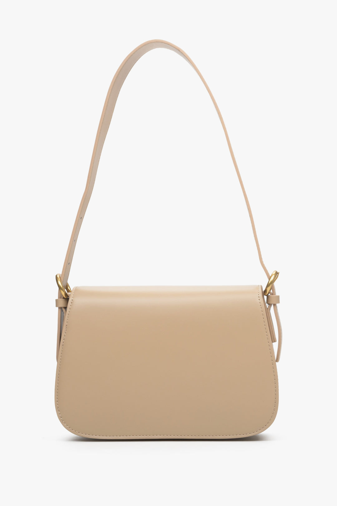 Women's leather beige shoulder bag by Estro - back view.