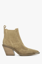 Women's Beige Cowboy Boots made of Italian Genuine Velour Estro ER00114523.