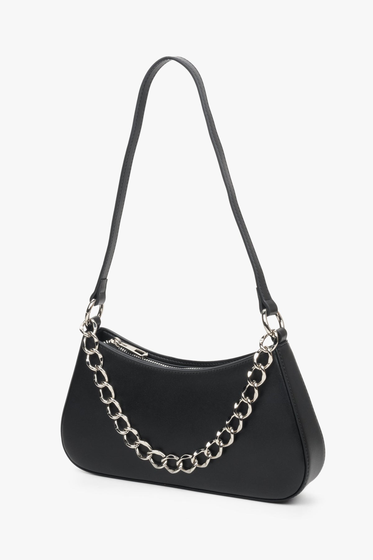 Women's black leather chain bag by Estro.