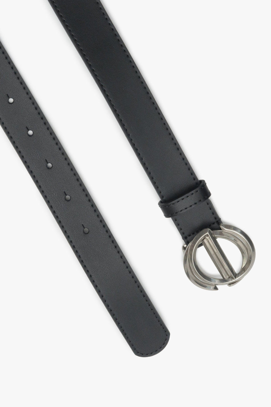 Black Women's Leather Belt with Silver Buckle Estro ER00113354.