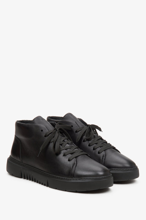 Men's Black Leather High-Top Sneakers with Insulation for Fall