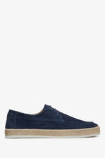 Men's Navy Blue Lace-up Moccasins made of Genuine Velour Estro ER00115092.