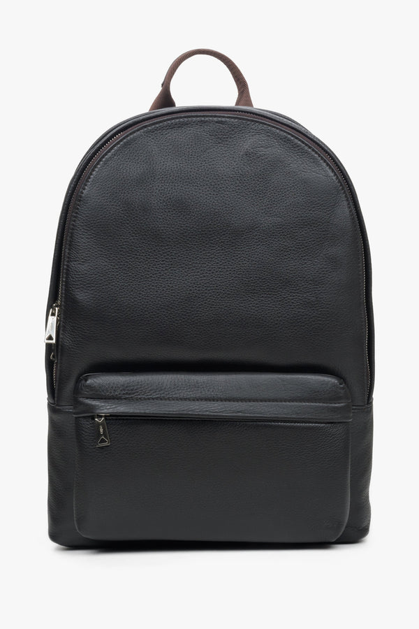 Large, leather men's dark brown backpack by Estro.