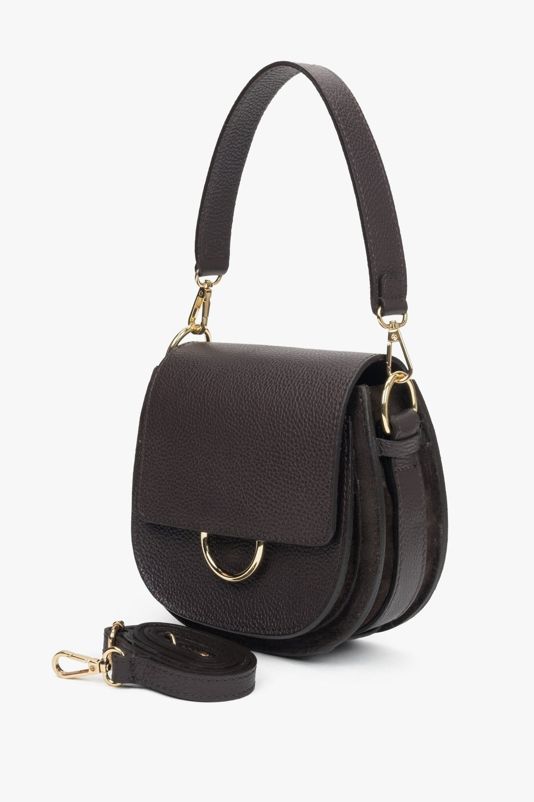 A small dark brown shoulder bag for women by Estro.