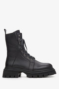 Women's Black Leather Boots with Decorative Lacing Estro ER00114050.
