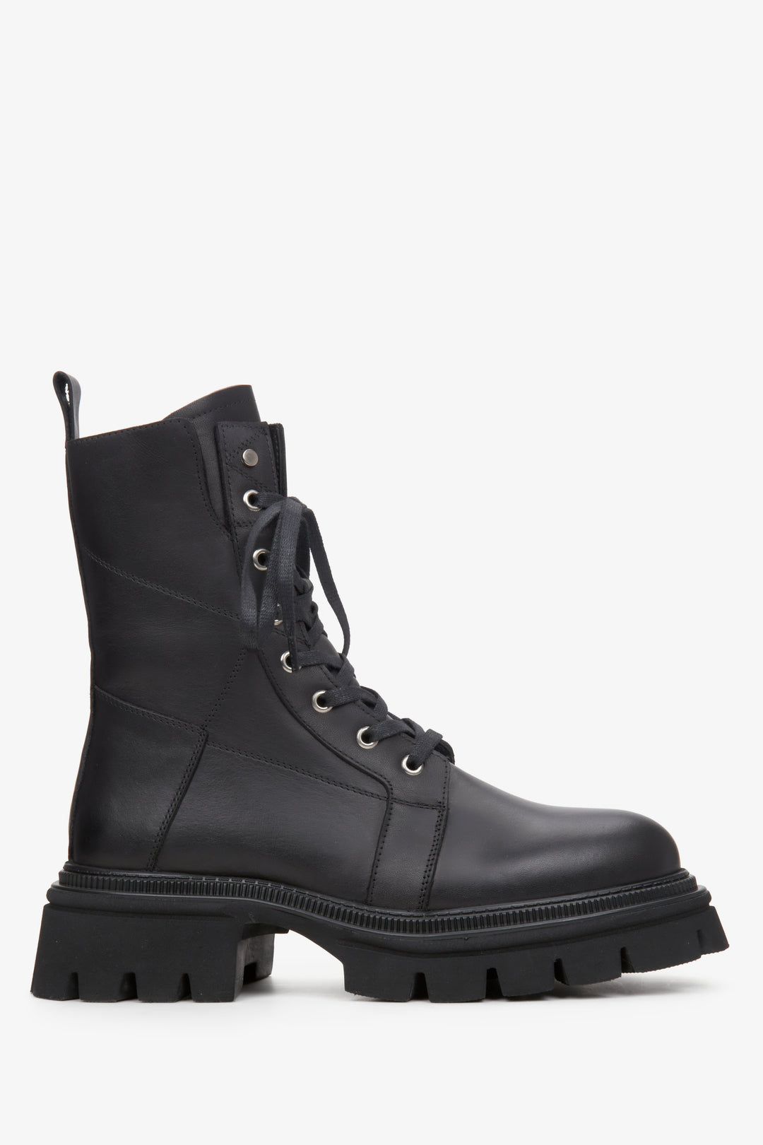 Women's Black Leather Boots with Decorative Lacing Estro ER00114050.