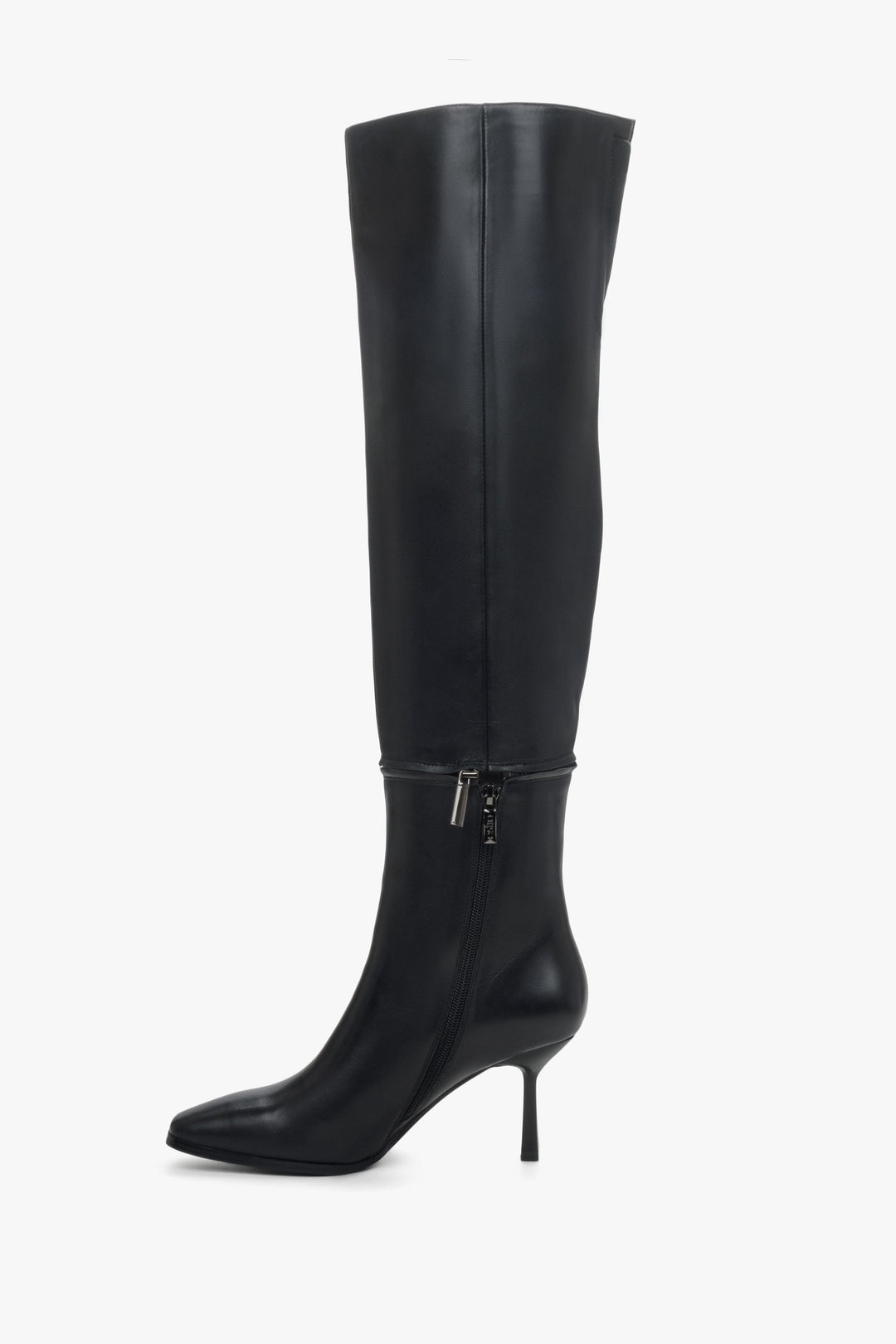 Women's black stretchy calf high-heel boots by Estro - shoe profile.