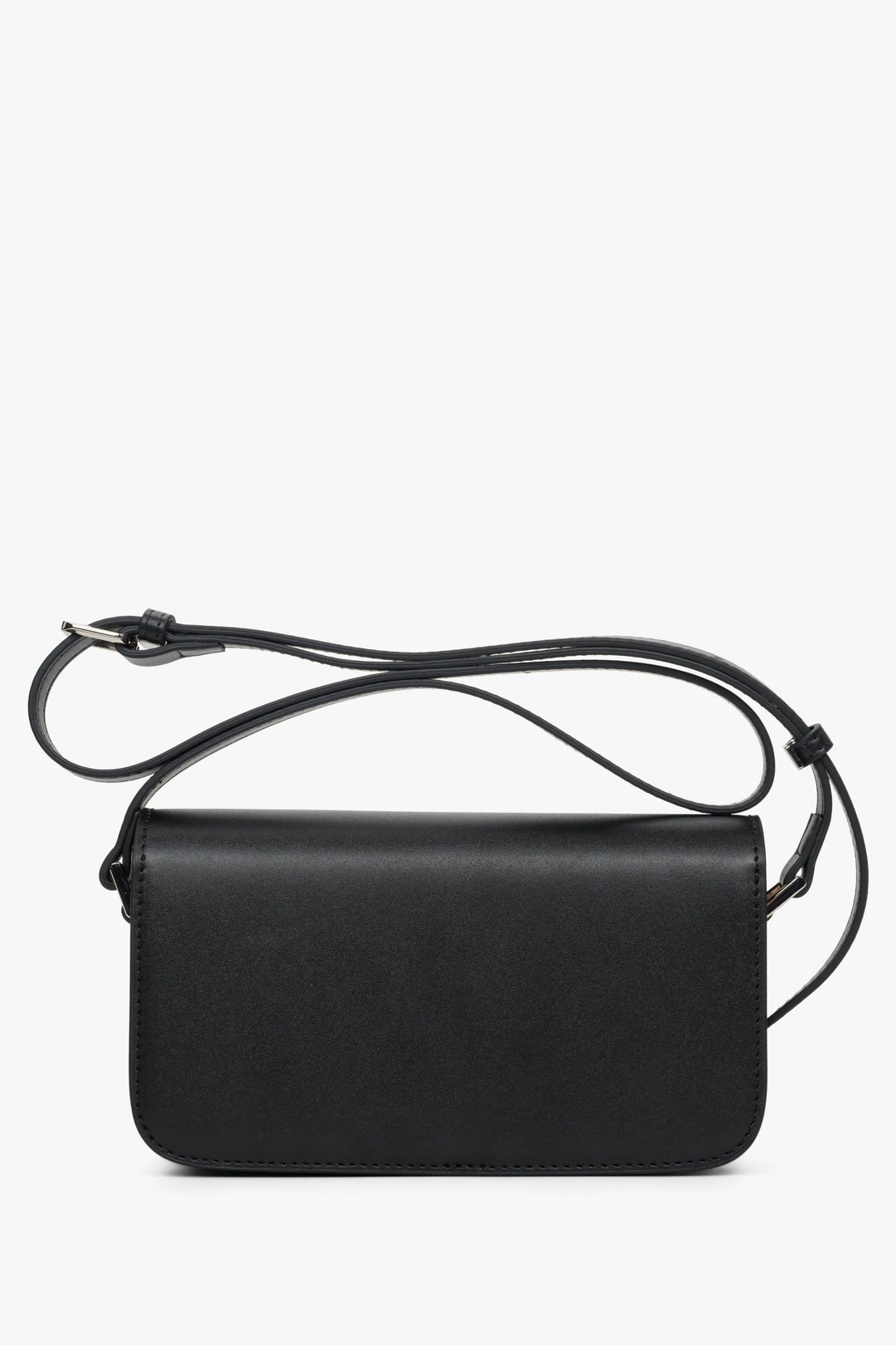 Leather, women's black handbag Estro - reverse side.