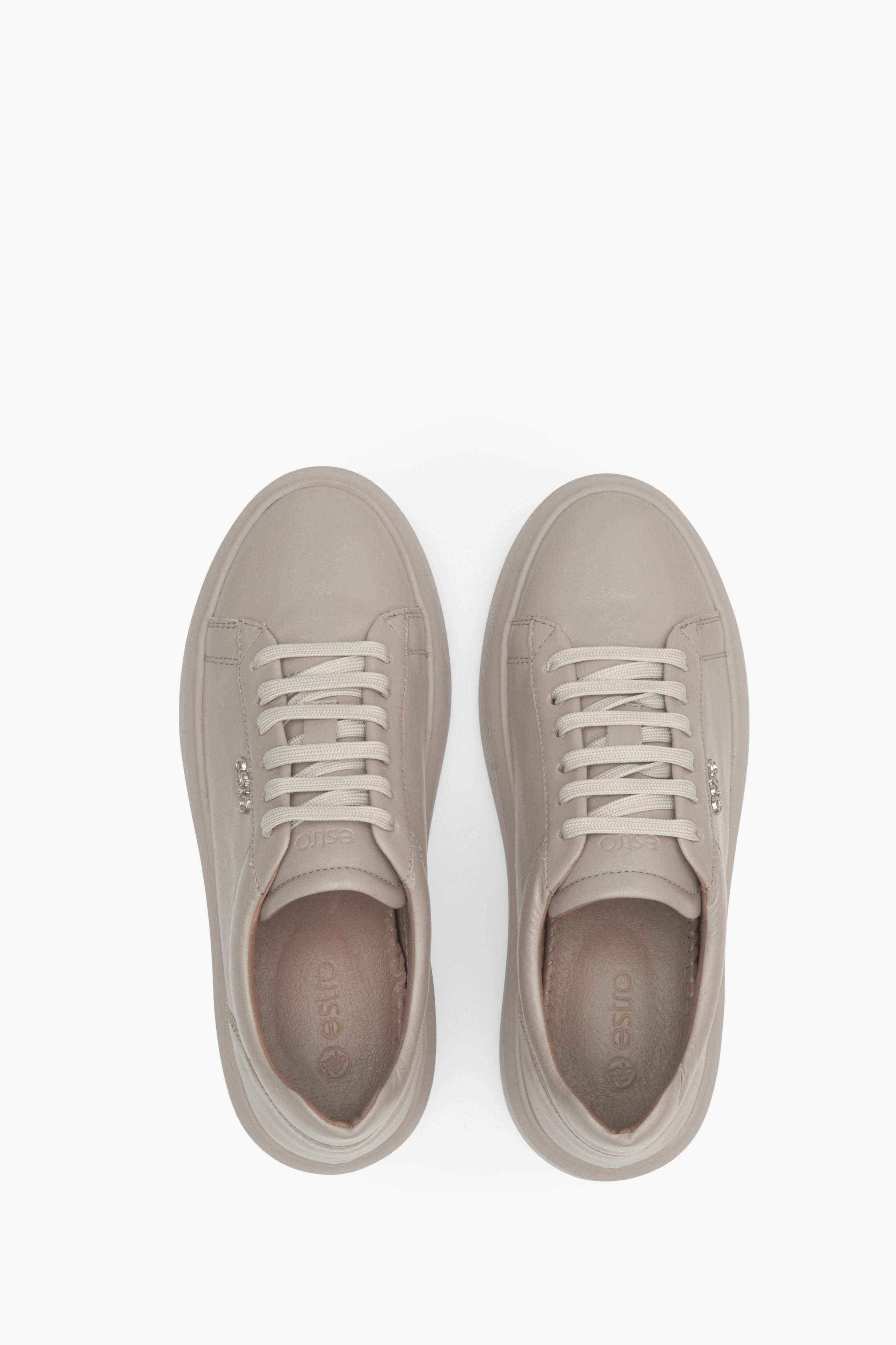 Beige leather Estro women's sneakers - footwear presentation from the top.