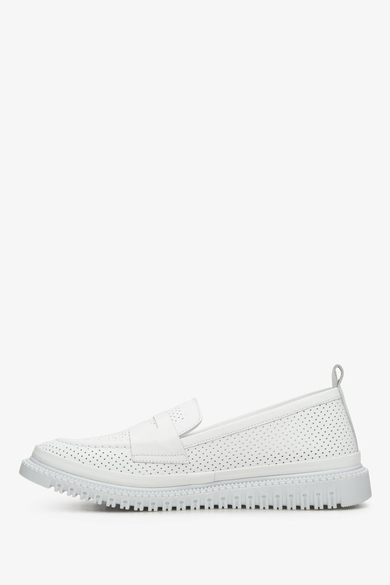 Perforated women's leather white loafers for summer Estro.