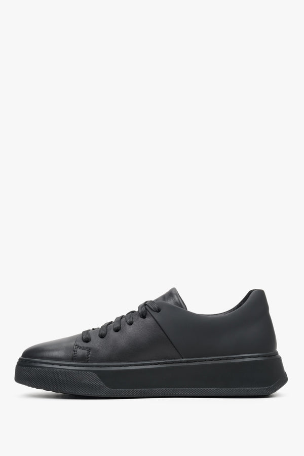 Women's black sneakers made of genuine leather by Estro - shoe profile.