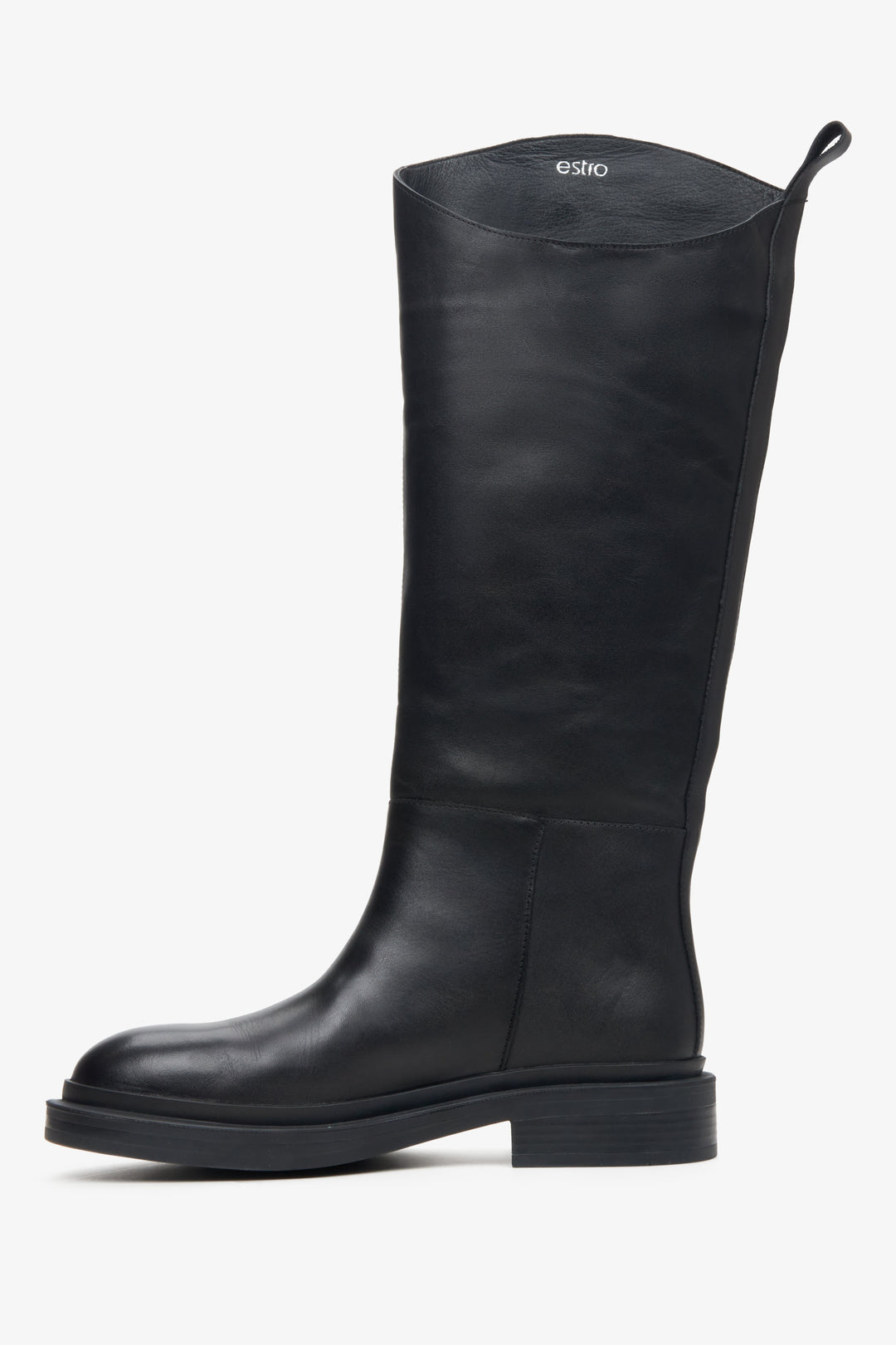 Women's black leather knee-high boots - shoe profile.