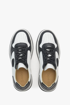 Women's leather sneakers by Estro in black and white color - top view presentation.