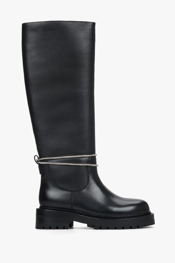 Women's Black Wide Shaft Leather Boots for Winter Estro ER00110291.