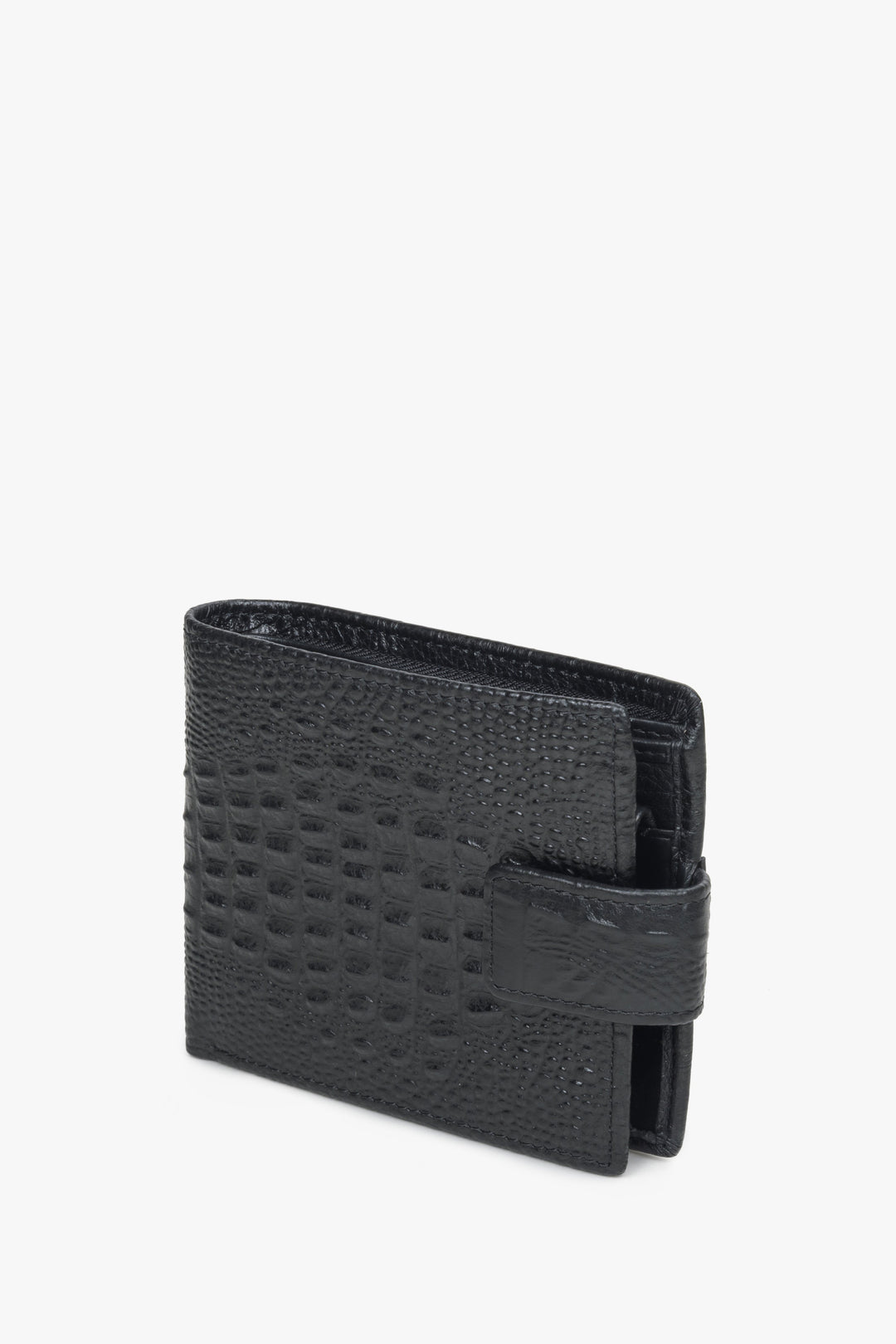 Men's black wallet with a clasp made of embossed genuine leather by Estro.