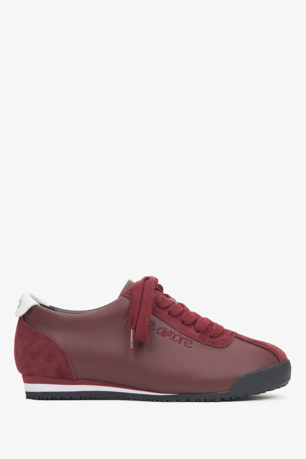 Women's Burgundy Sneakers made of Genuine Leather and Velour Estro ER00116573