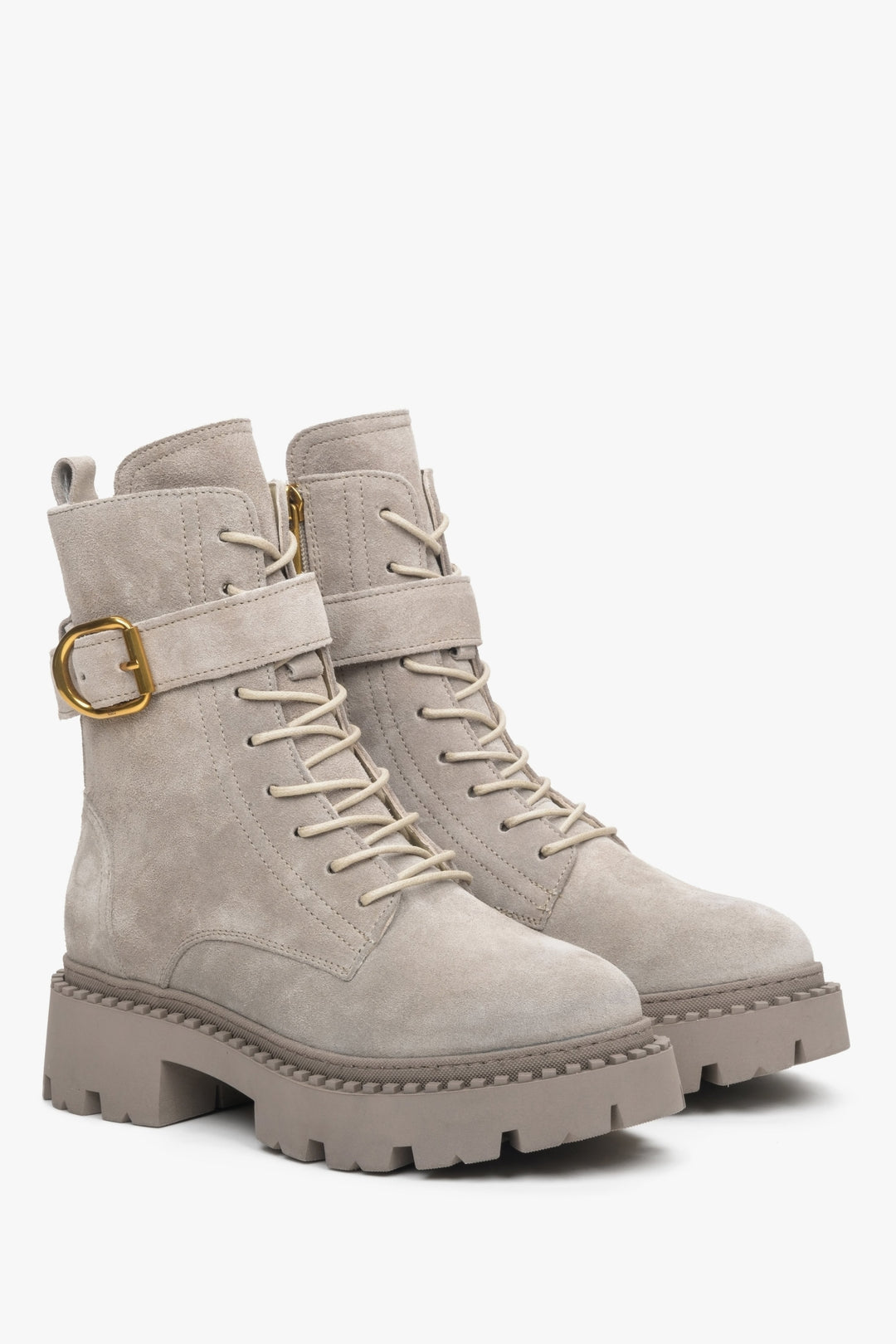 Women's Light Grey Winter Boots made of Genuine Velour with a Strap Estro  ER00113911