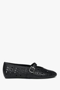 Women's Black Perforated Ballet Flats made of Genuine Leather for Summer Estro ER00116976.