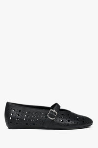Women's Black Perforated Ballet Flats made of Genuine Leather for Summer Estro ER00116976.