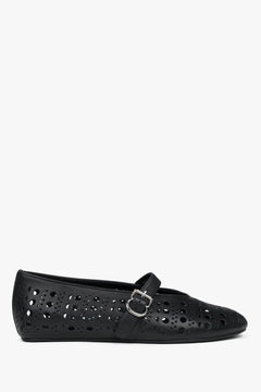 Women's Black Perforated Ballet Flats made of Genuine Leather for Summer Estro ER00116976.