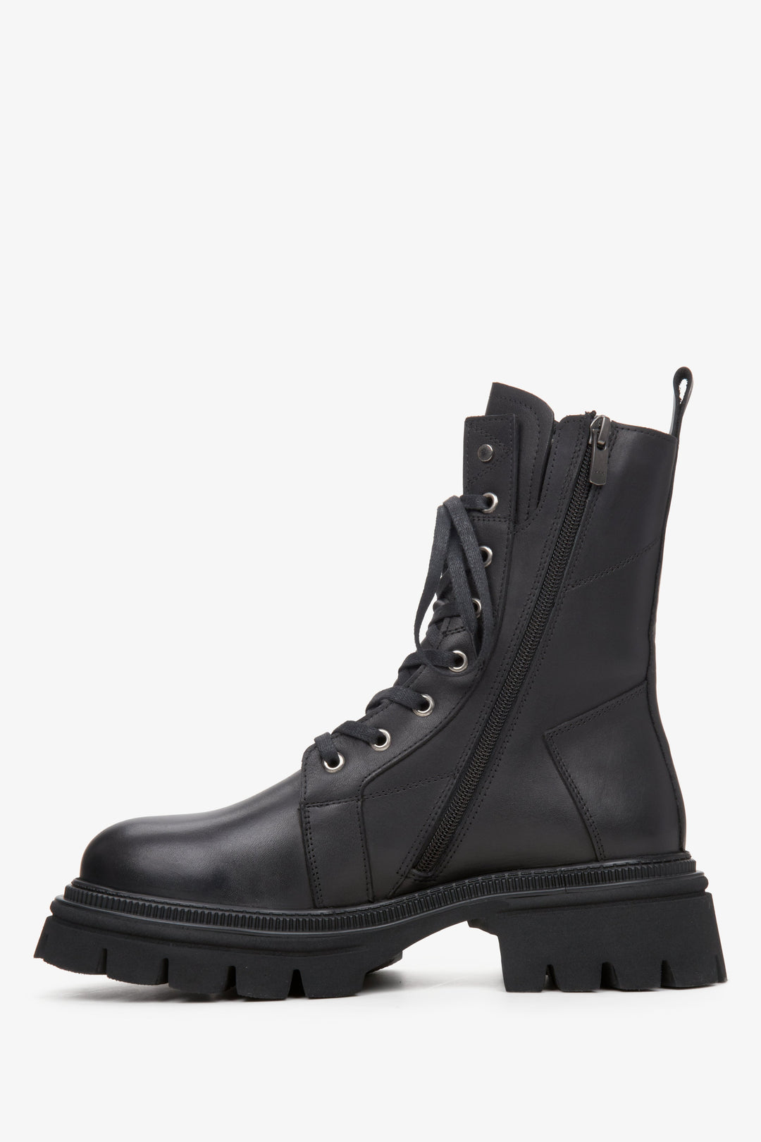 Women's black elevated boots in genuine leather by Estro - shoe profile.