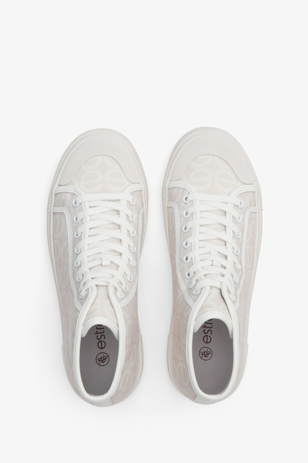 Women's beige and white high-top sneakers by Estro - presentation form above.