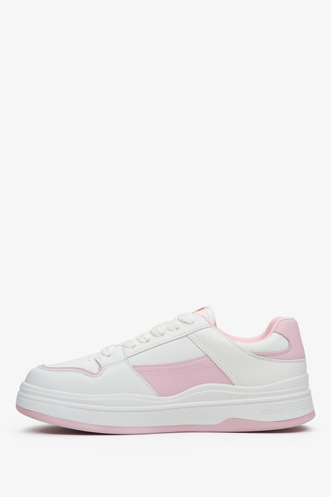 Women's white and pink leather sneakers ES 8 - presentation of a shoe toe and sideline.