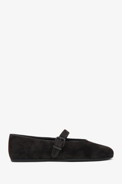 Women's Dark Brown Buckle Ballet Flats made of Soft Genuine Velour Estro ER00116953.