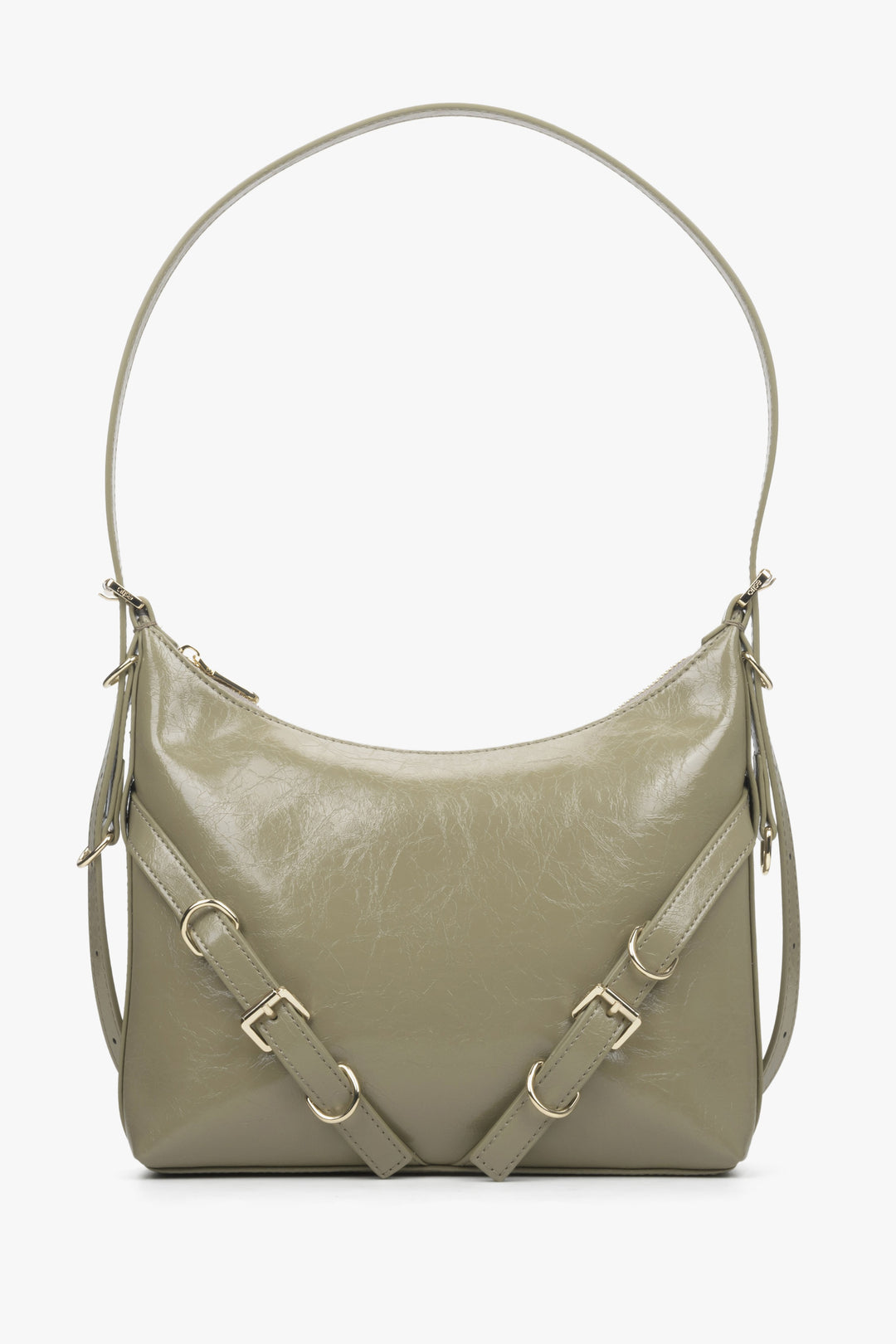Women's Olive Shoulder Bag made of Patent Leather Estro ER00114433.