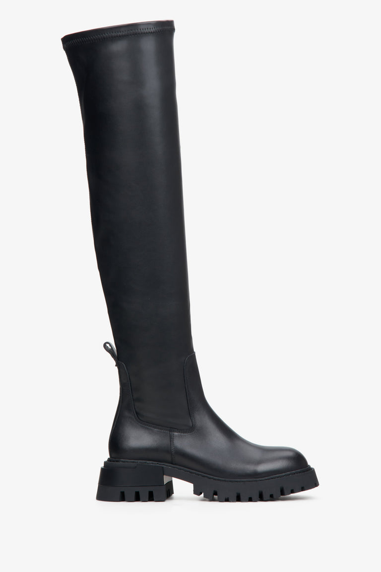 Women's Black Knee-High Boots made of Genuine Leather with Soft Shaft Estro ER00114696