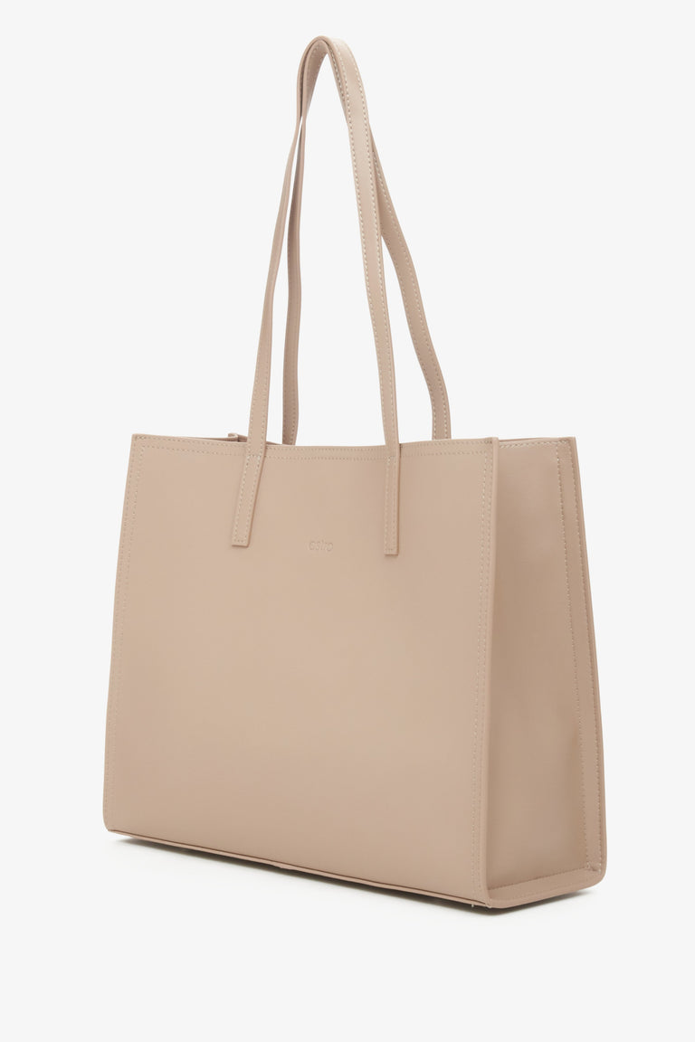 Estro beige genuine leather women's shopper bag.