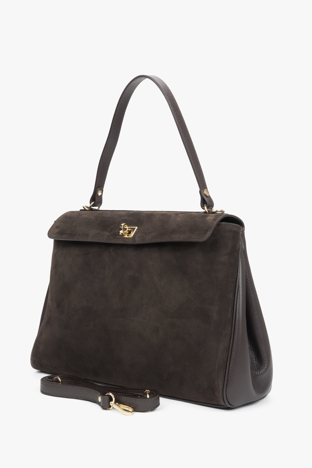 Elegant dark brown women's satchel handbag, crafted from high-quality premium Italian natural velour.