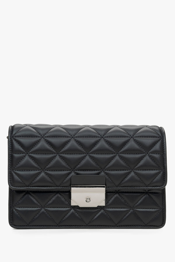 Women's Black Quilted Leather Shoulder Bag Estro With Silver Details Estro ER00115791.