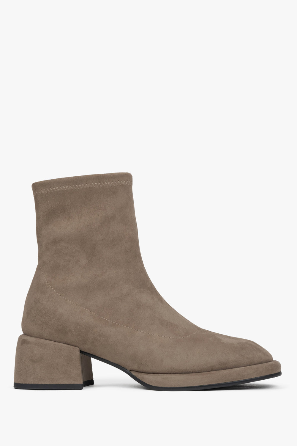 Women's Beige Block Heel Ankle Boots made of Genuine Velour Estro ER00116164.