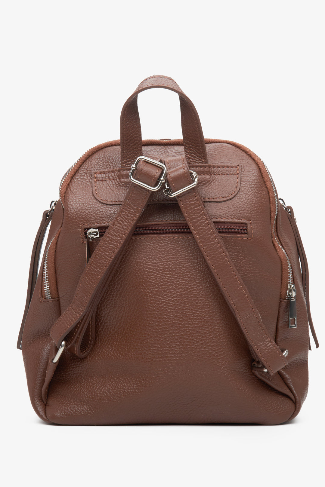 Women's brown leather backpack with silver accents - reverse.