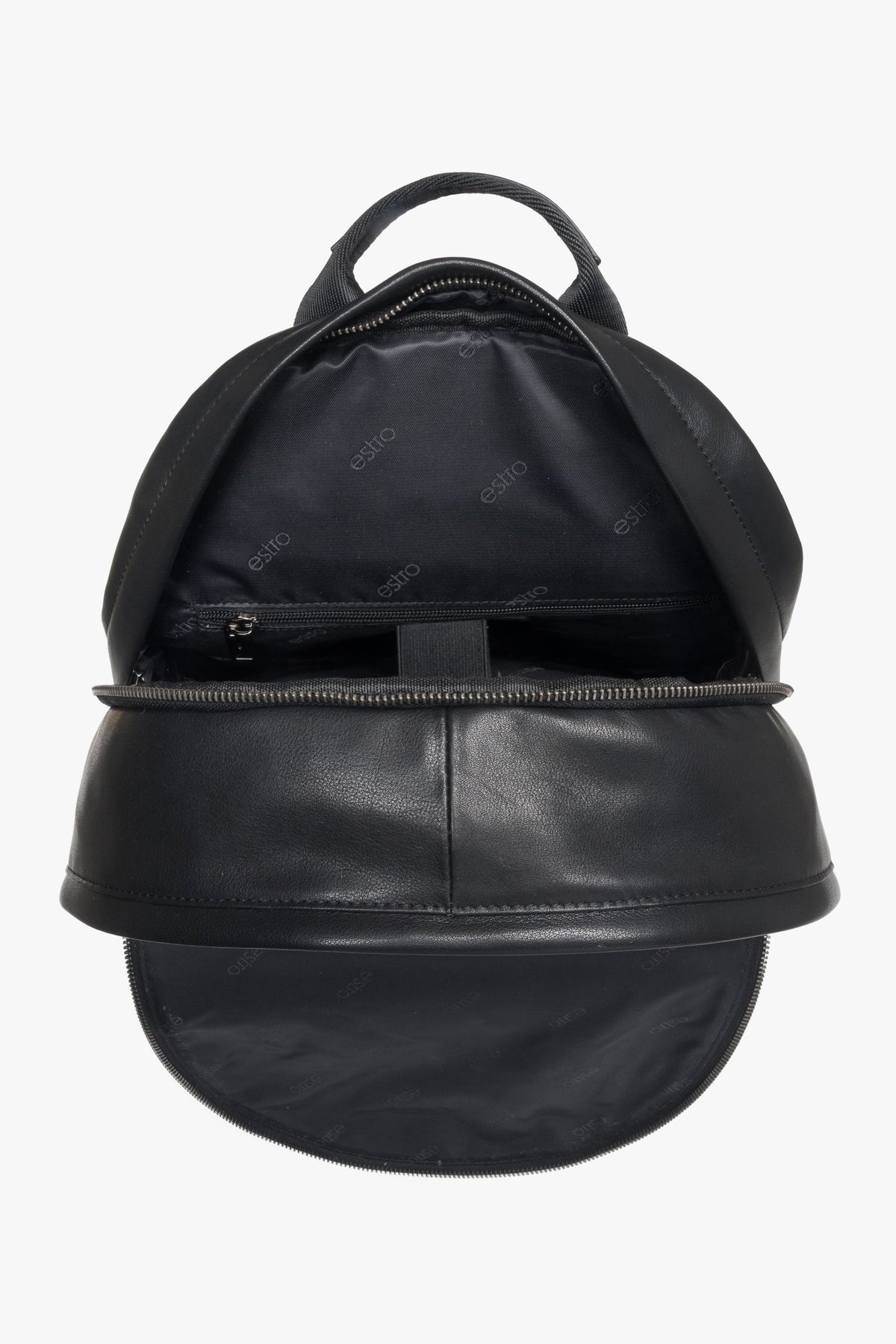 Men's black backpack made of genuine leather.
